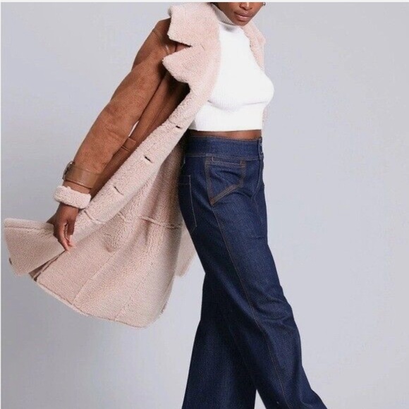 AVEC LES FILLES DOUBLE-BREASTED FAUX SHEARLING COAT FAUX LEATHER - Picture 4 of 13